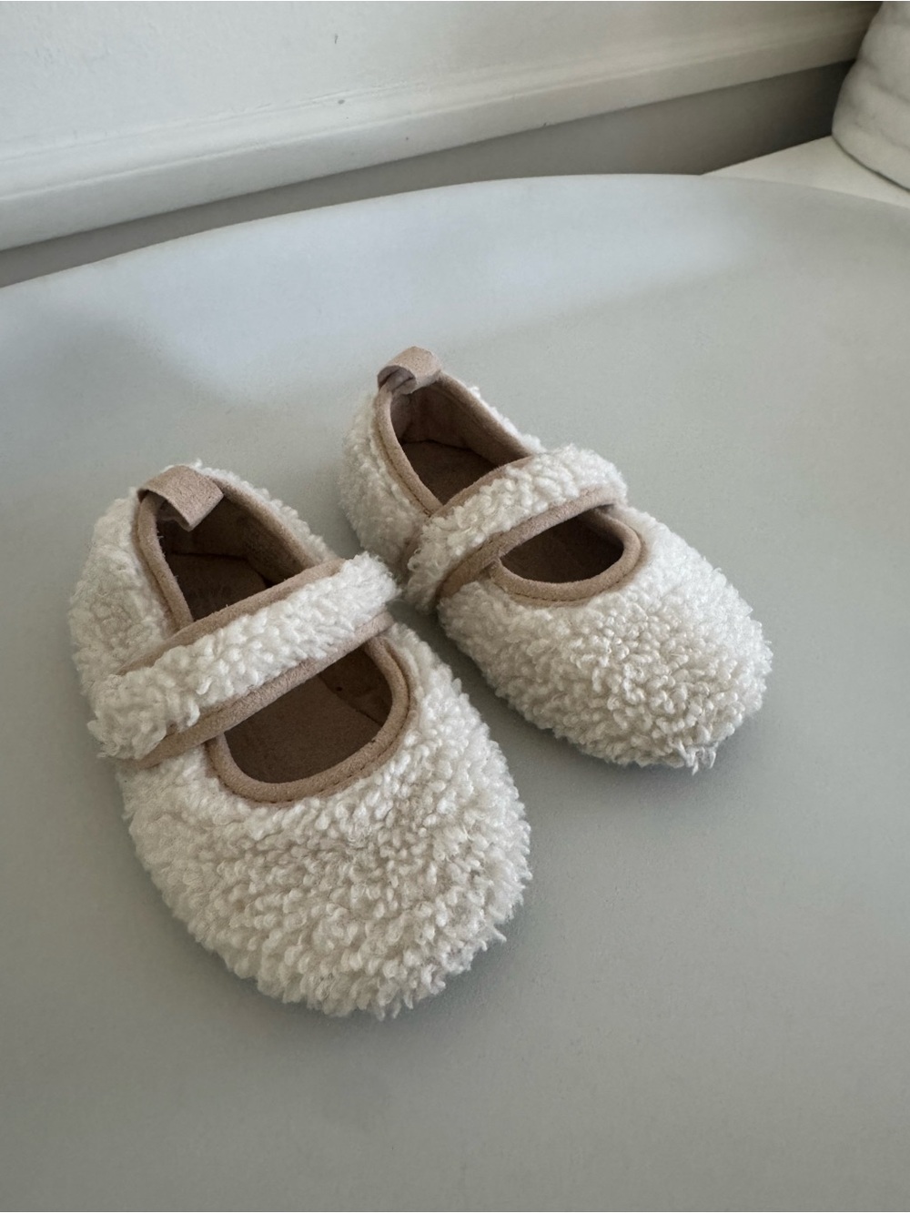 Zara Cream Sherpa Mary Jane Moccasins for Kids (Beige Trim)